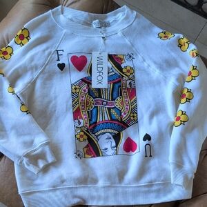 Wildfox White Queen of Hearts Sweatshirt With Card Logo
